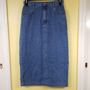Vintage Lee Blue Denim Long Modest Skirt With Slit